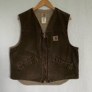 Carhartt Vintage Sherpa Duck Vest Brown Sz L Made USA
